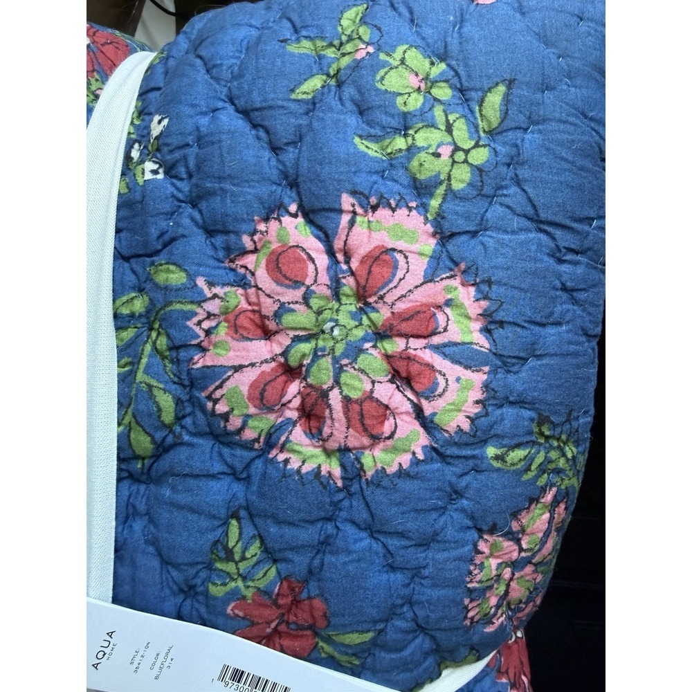Aqua QUEEN Quilt & Shams Set Reversible Blue Toile Printed Floral Cotton Navy - Picture 5 of 11